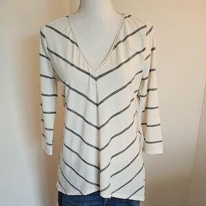 White House Black Market Cream and Black Striped Top